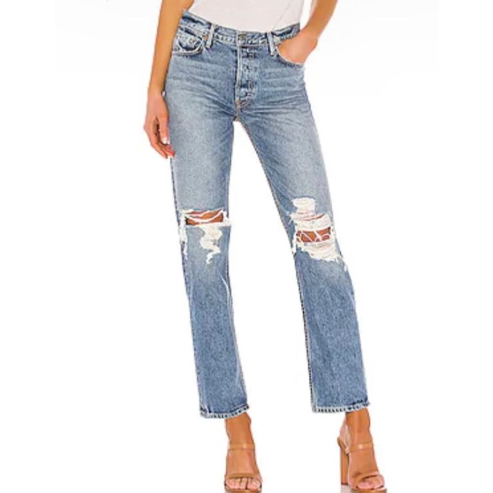 GRLFRND Button Fly Distressed High Rise Helena Jeans In Ready To Go Size 27
